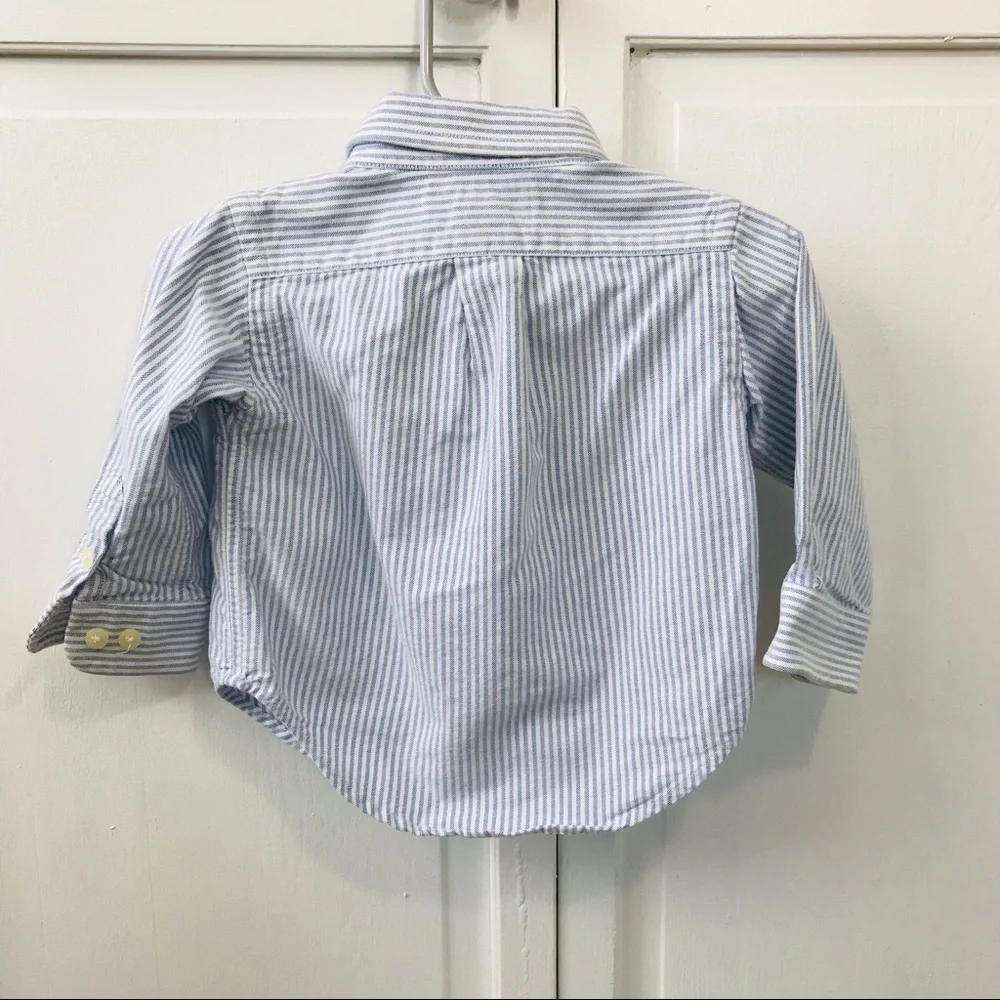 3/$25 RALPH LAUREN Blue White Striped Cotton Button Down Shirt Size 9 Months